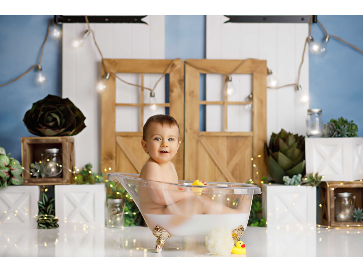 Fond photo bébé et smash cake Succulent – portes en bois avec succulentes et guirlande lumineuse | Colors&Drops