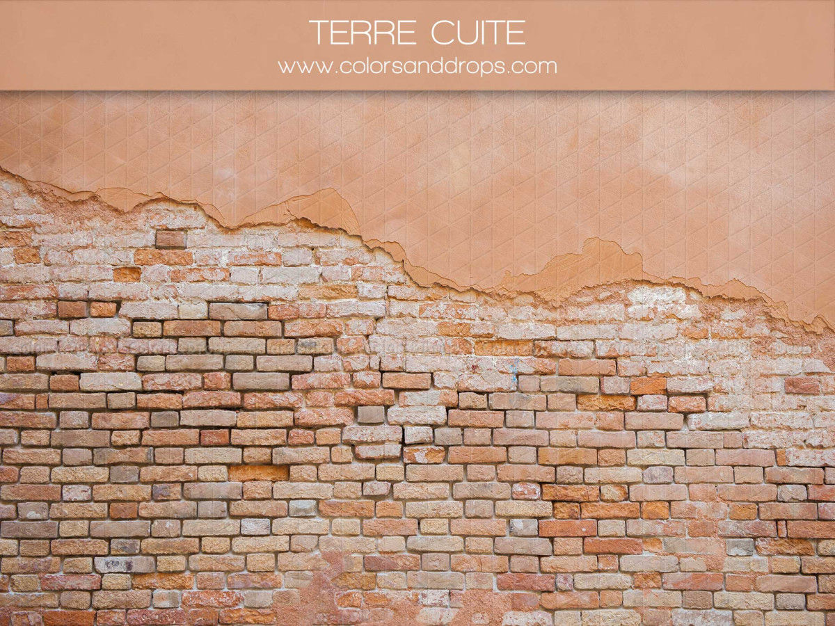 Terracotta textured photo backdrop Terre Cuite – brick wall with peeling terracotta plaster | Colors&Drops