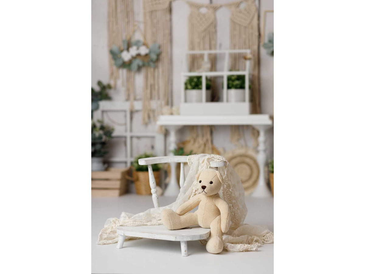 Fond photo bébé et smash cake Secret Garden – mur en bois blanc avec macramé, fenêtre et plantes | Colors&Drops