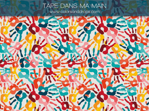 School portrait photo backdrop Tape Dans Ma Main – pattern of colorful handprints | Colors&Drops