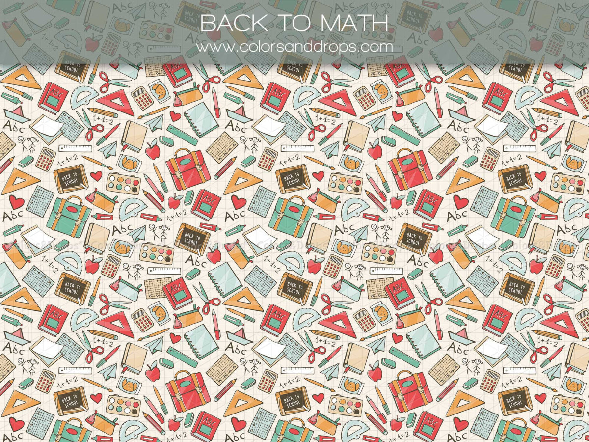 School portrait photo backdrop Back to Math – school supplies pattern on cream background | Colors&Drops