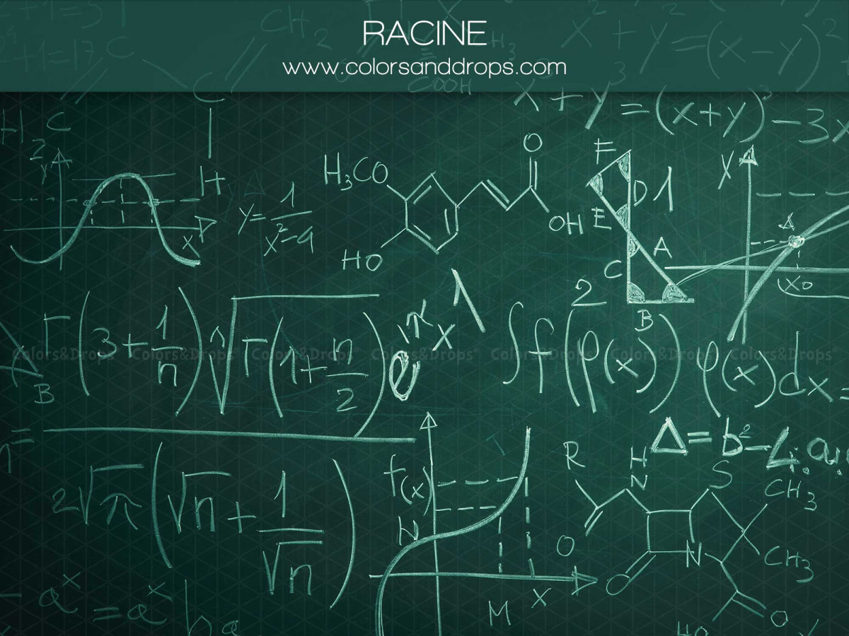 School portrait photo backdrop Racine – green chalkboard with chemistry and math formulas | Colors&Drops