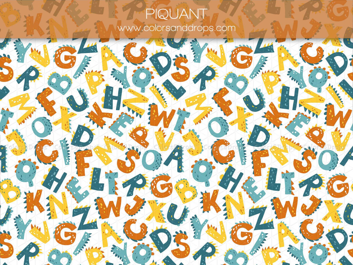 School portrait photo backdrop Piquant – orange letters and foliage pattern | Colors&Drops