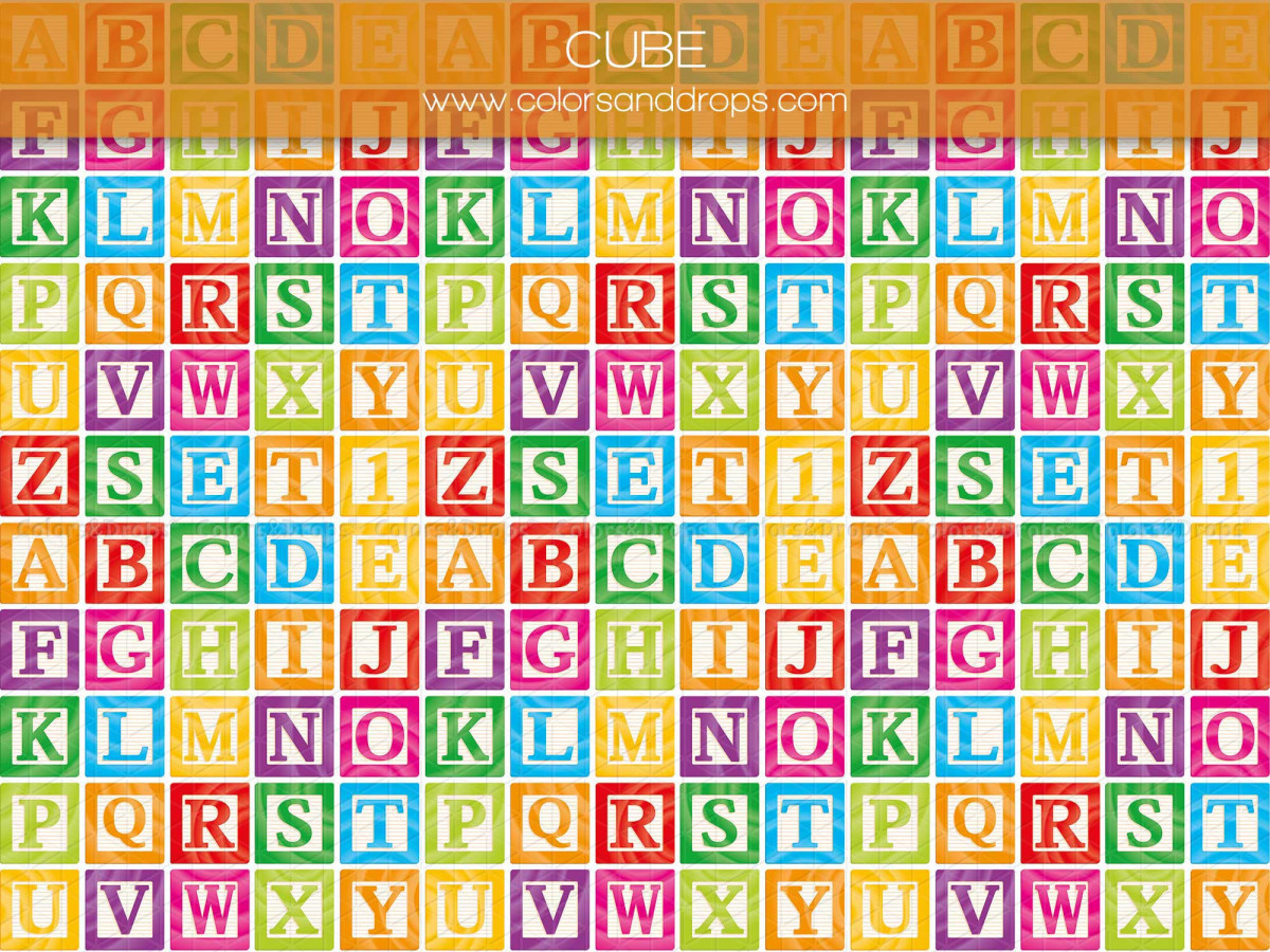School portrait photo backdrop Cube – colorful letter blocks pattern | Colors&Drops