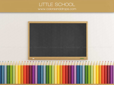 Photo backdrop Little School – framed blackboard with colored pencils | Colors&Drops