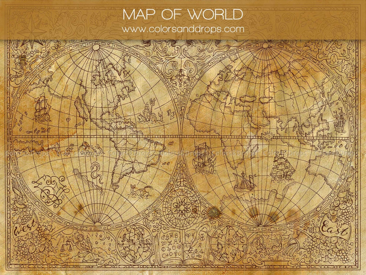 School portrait photo backdrop Map of World – antique world map on parchment | Colors&Drops