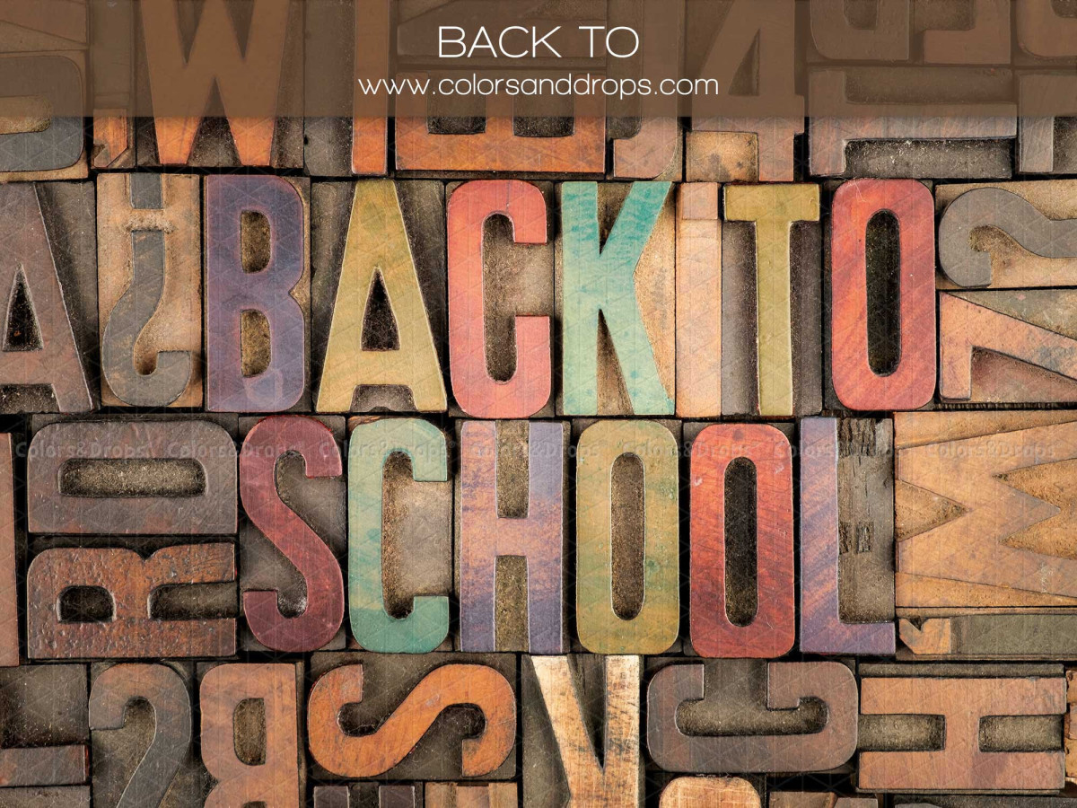 Fondo fotográfico escolar Back to – letras tipográficas de madera back to school | Colors&Drops