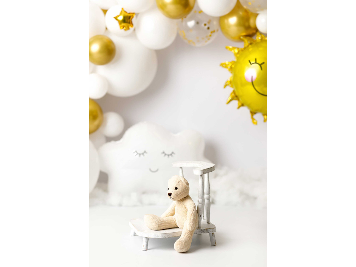 Baby & cake smash photo backdrop Sun and Cloud – white and gold balloons with smiling sun and cloud | Colors&Drops