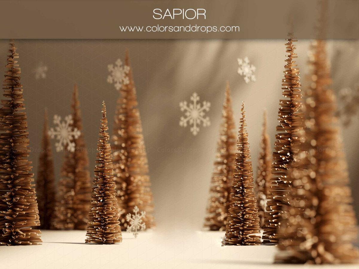 Fondo fotográfico de Navidad Sapior – abetos dorados con purpurina y copos | Colors&Drops