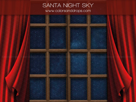 Fondo fotográfico de Navidad Santa Night Sky – ventana nocturna con cortinas rojas | Colors&Drops