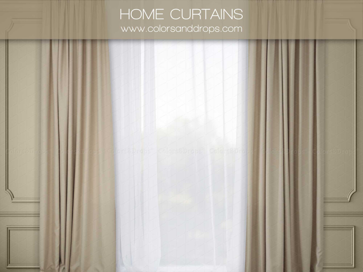 Fond photo de Noël Home Curtains – fenêtre avec voilage blanc et rideaux taupe | Colors&Drops