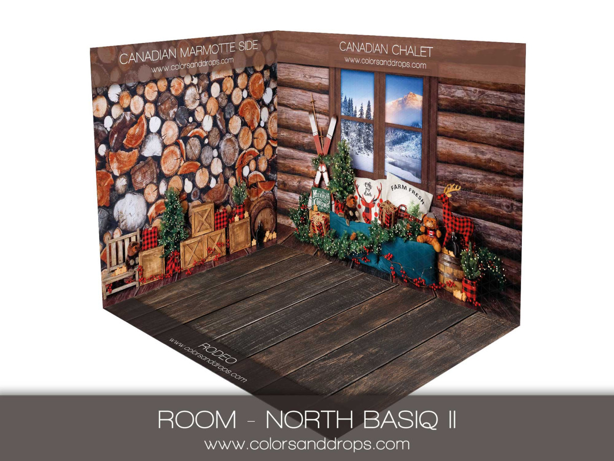 Christmas corner photo backdrop Canadian I à Renomer – log pile and cabin window | Colors&Drops