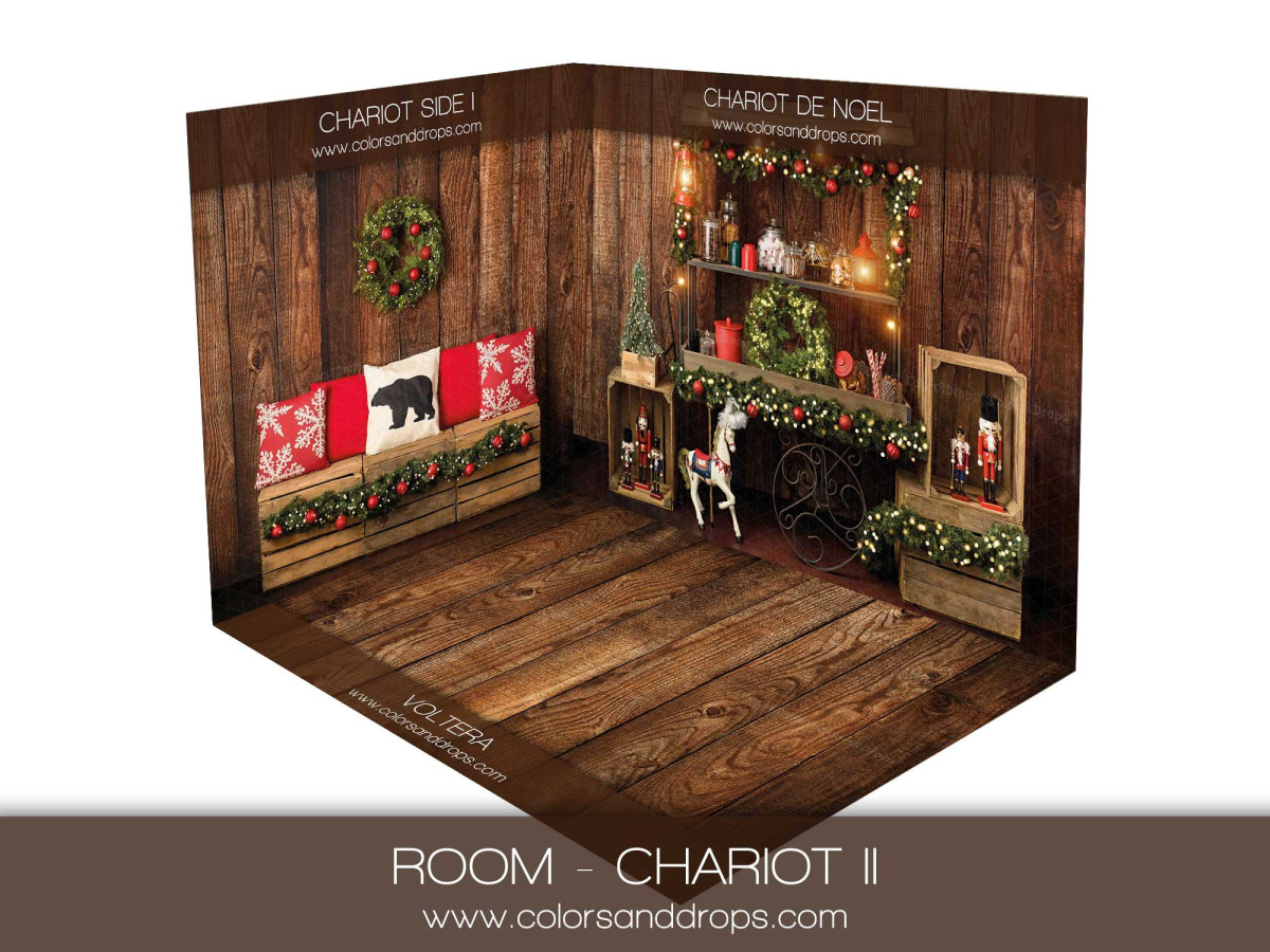 Christmas corner photo backdrop Chariot II – Christmas bench and treat cart | Colors&Drops