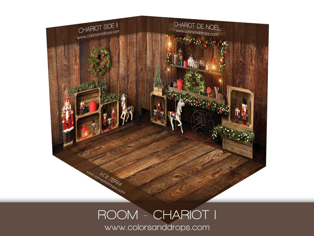 Christmas corner photo backdrop Chariot I – nutcrackers and Christmas cart | Colors&Drops