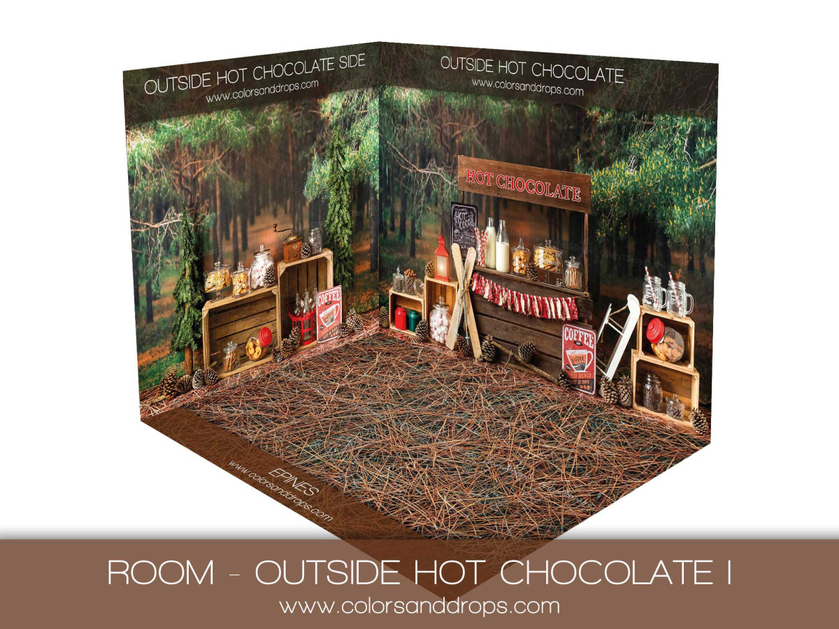 Fond photo d'angle de Noël Outside Hot Chocolat I – chocolat chaud en forêt avec aiguilles de pin | Colors&Drops