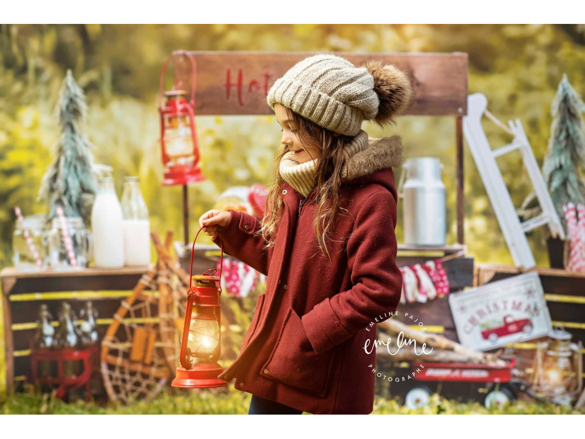 Fondo fotográfico de esquina de Navidad Hot Chocolate – decorado en esquina de sotobosque y puesto de chocolate | Colors&Drops