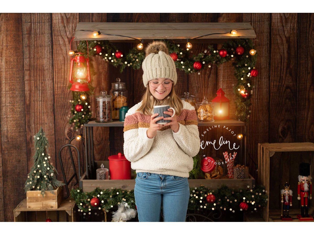 Christmas corner photo backdrop Chariot II – Christmas bench and treat cart | Colors&Drops