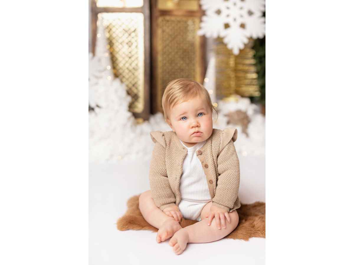 Photo backdrop Noel en Or – gold birch forest with door and snowflakes | Colors&Drops