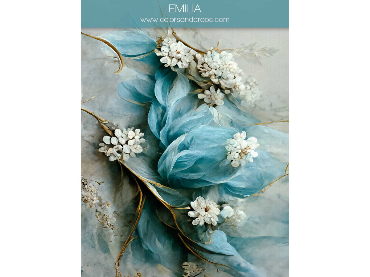 Fondo fotográfico de embarazo y retrato Emilia – flores blancas sobre pétalos turquesa pintados | Colors&Drops
