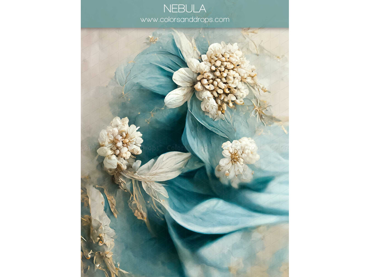 Fond photo grossesse et portrait Nebula – fleurs crème sur drapé bleu turquoise peint | Colors&Drops