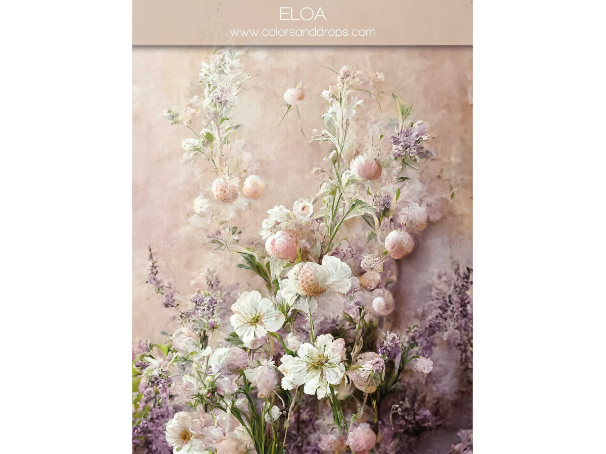 Maternity & portrait photo backdrop Eloa – pastel wildflower bouquet on powder pink background | Colors&Drops