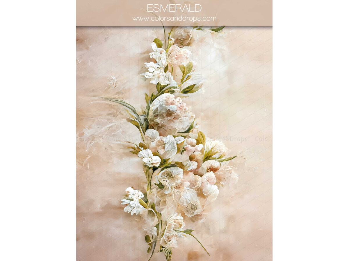 Fondo fotográfico de embarazo y retrato Esmerld – rama de flores blancas pintada sobre fondo rosa pálido | Colors&Drops