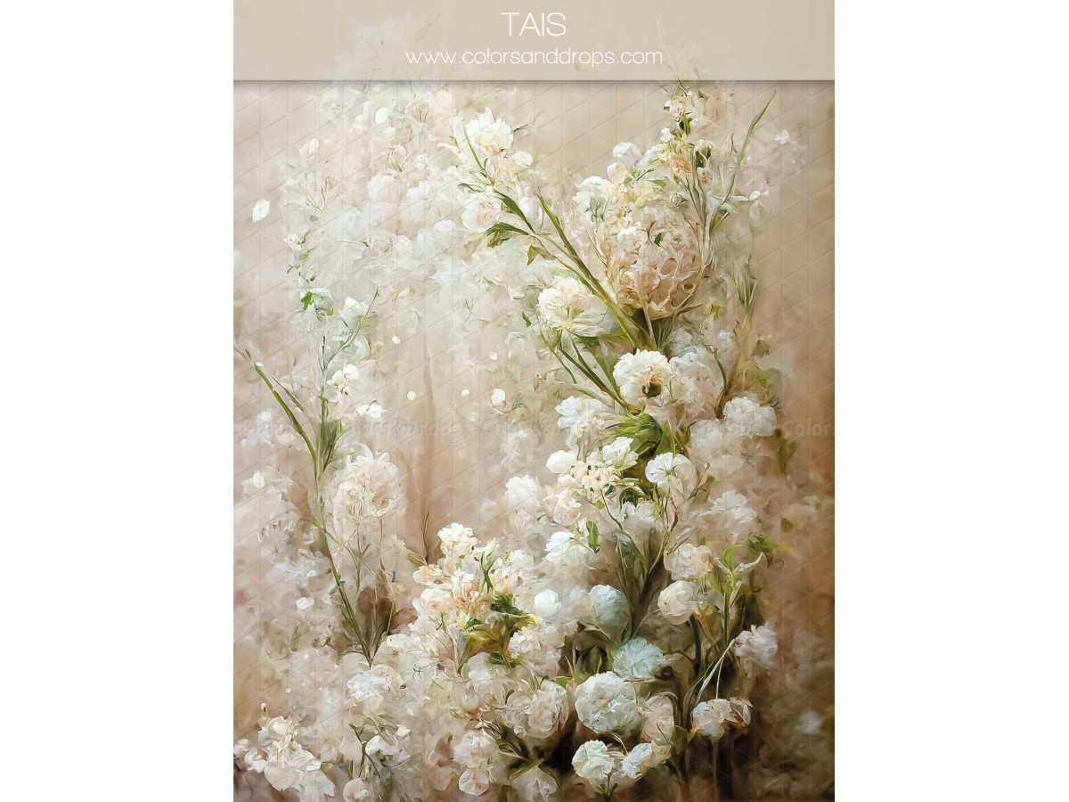 Maternity & portrait photo backdrop Tais – painted white flower bouquet on rosy beige background | Colors&Drops