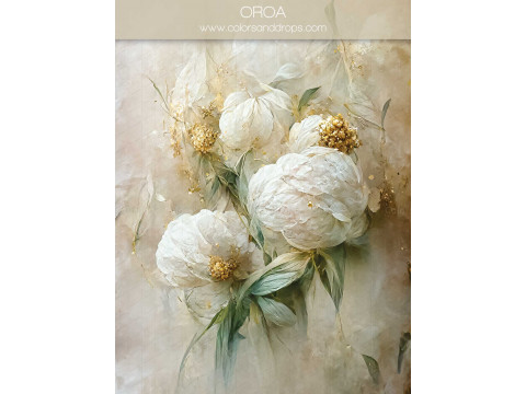 Fond photo grossesse et portrait Orora – pivoines blanches peintes sur fond crème | Colors&Drops