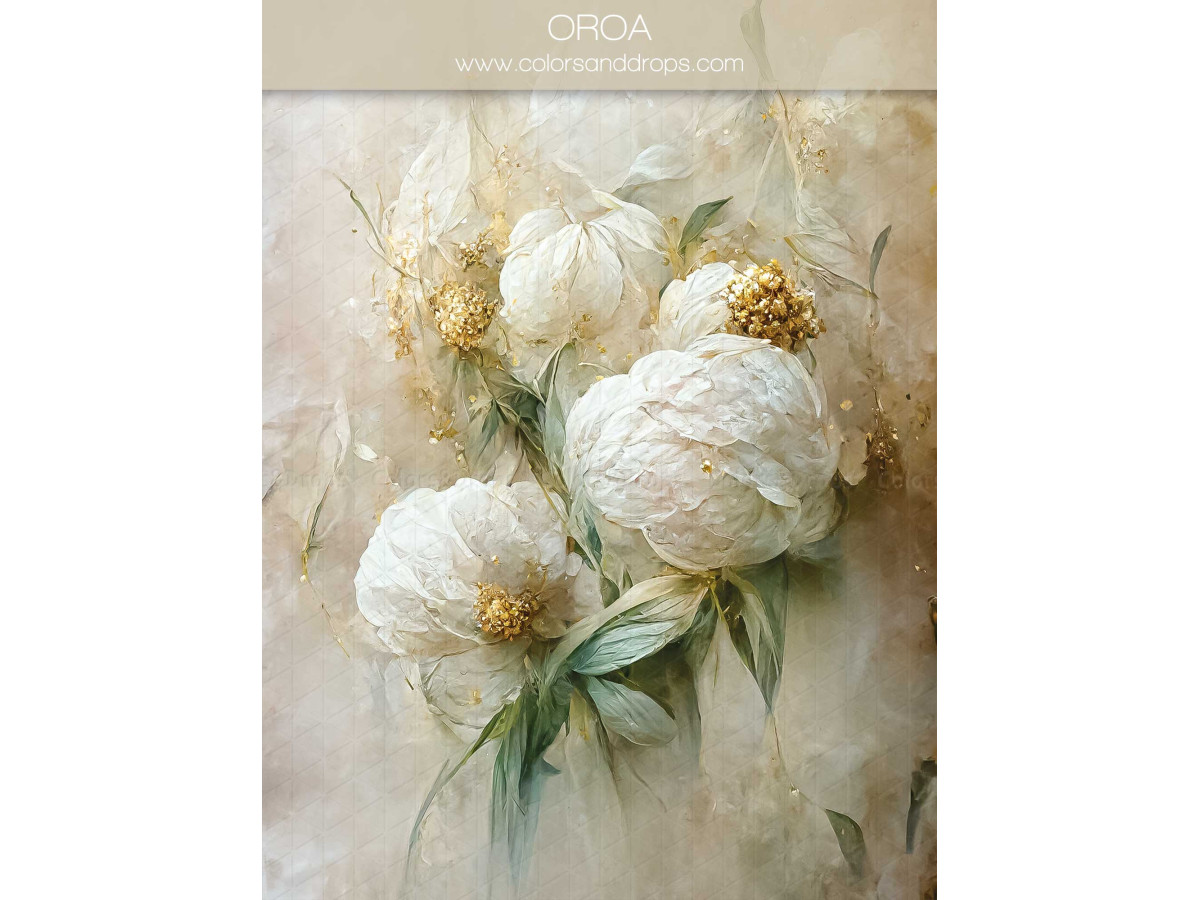 Fond photo grossesse et portrait Orora – pivoines blanches peintes sur fond crème | Colors&Drops