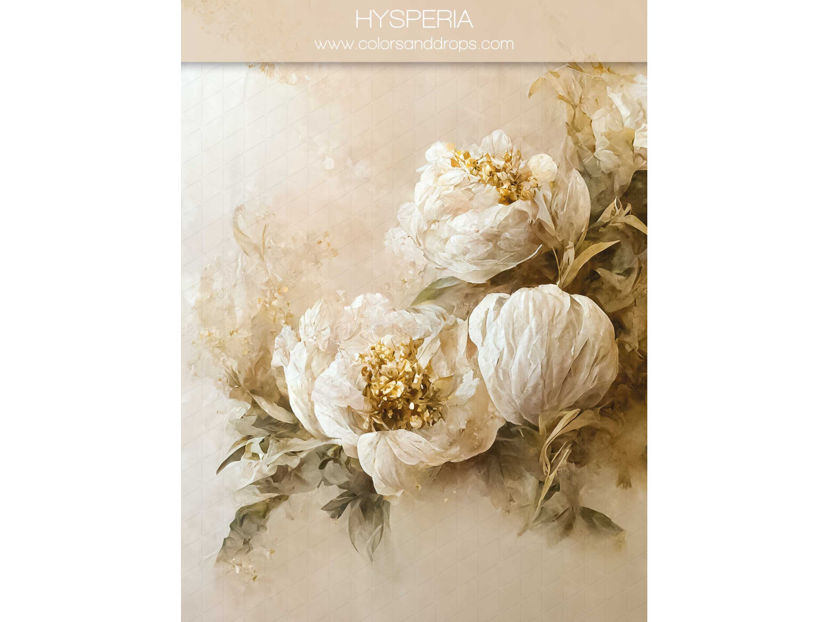 Maternity & portrait photo backdrop Hysperia – painted white peonies along the edge on cream | Colors&Drops