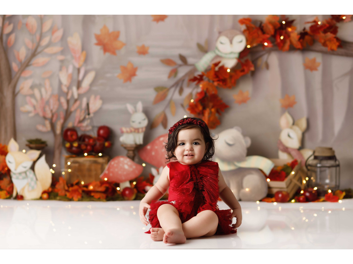 Fond photo bébé et smash cake La Foret D'Automne – forêt d'automne avec renards, champignons et feuilles | Colors&Drops