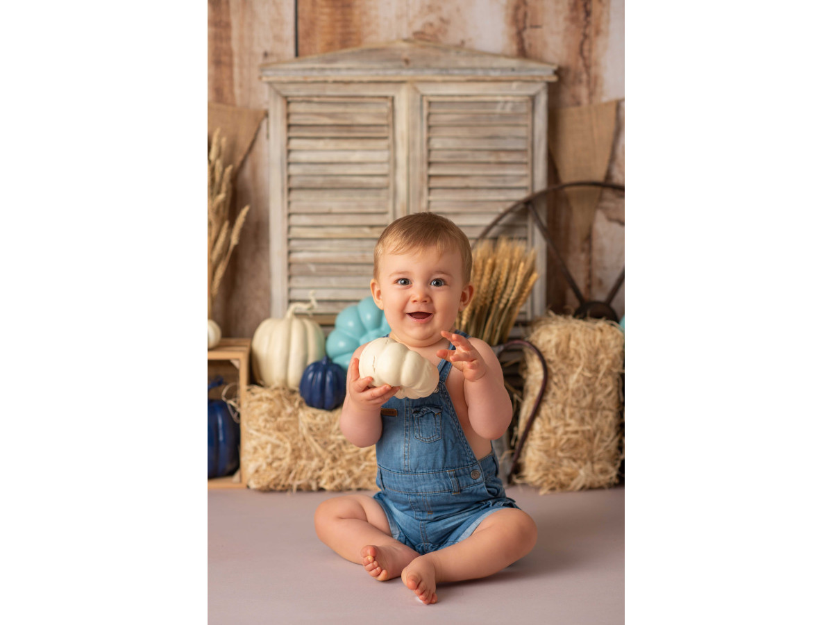 Fond photo d'Halloween Blue Pumpkins – mur en bois avec citrouilles bleues et fanions | Colors&Drops