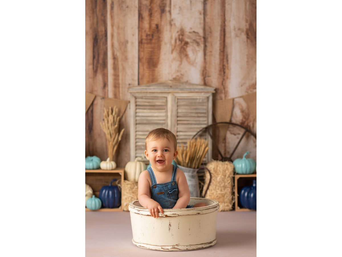 Fond photo d'Halloween Blue Pumpkins – mur en bois avec citrouilles bleues et fanions | Colors&Drops