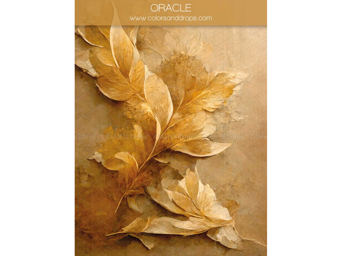 Fond photo grossesse et portrait Oracle – feuilles dorées en relief sur fond ocre | Colors&Drops