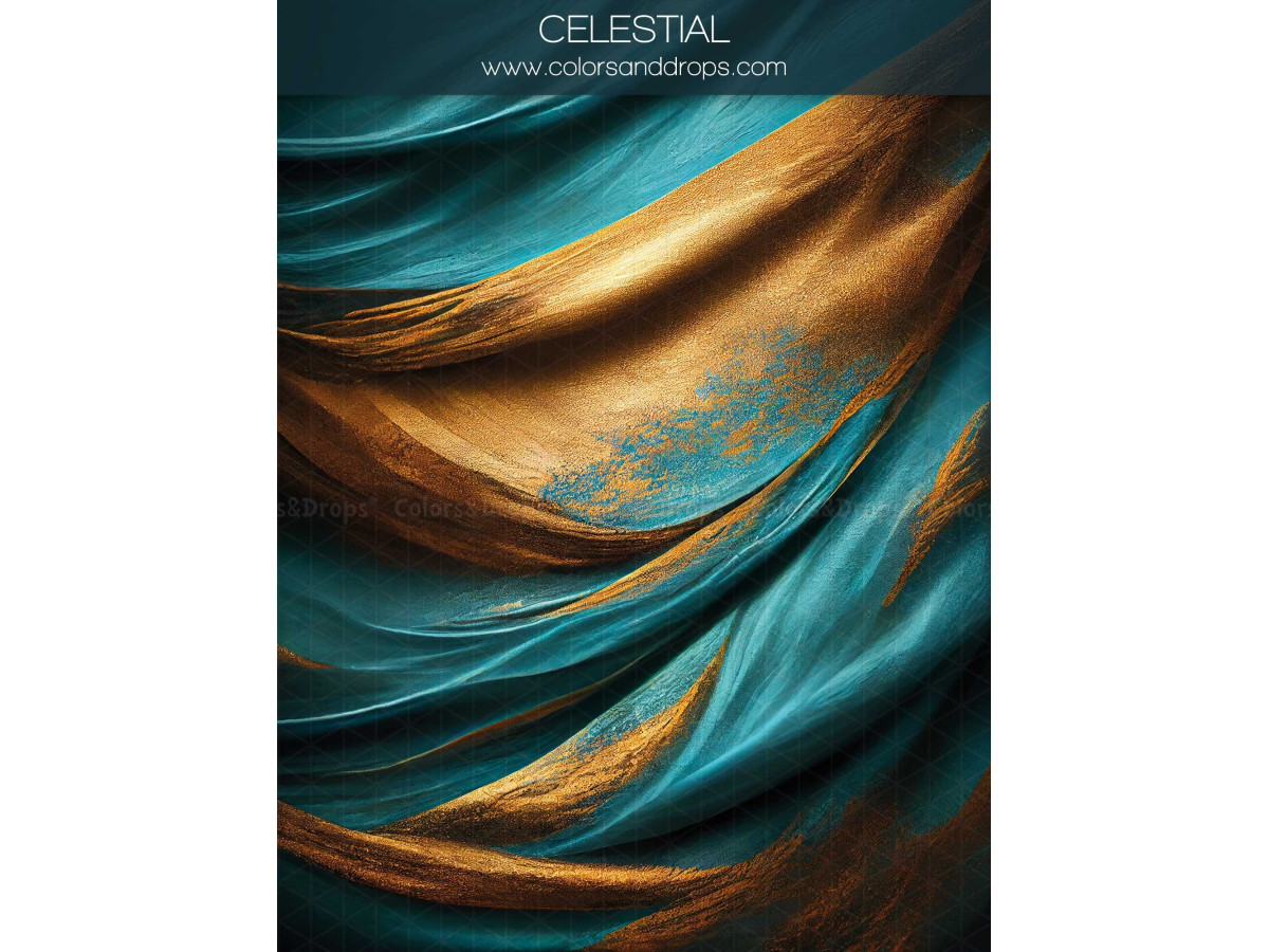 Fondo fotográfico azul petróleo texturizado Celestial – drapeado de seda azul petróleo y oro | Colors&Drops