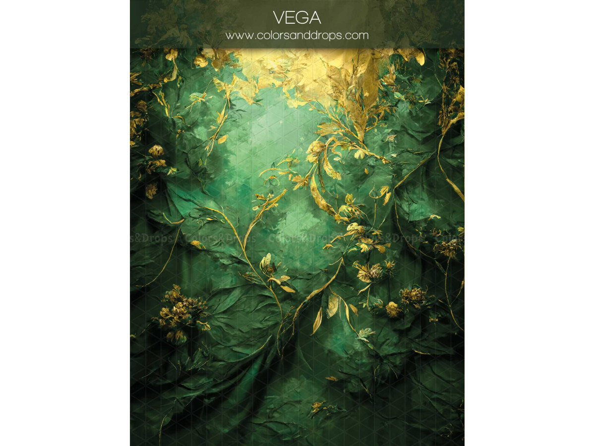 Fond photo grossesse et portrait Vega – fond vert émeraude avec ornements floraux dorés | Colors&Drops