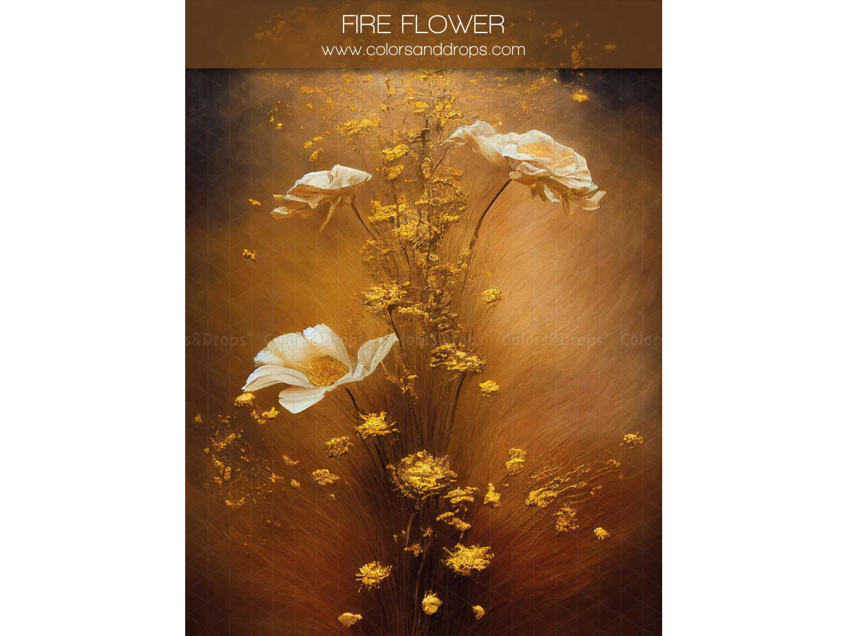 Fond photo grossesse et portrait Fire Flower – fleurs blanches et dorées sur fond brun ambré | Colors&Drops