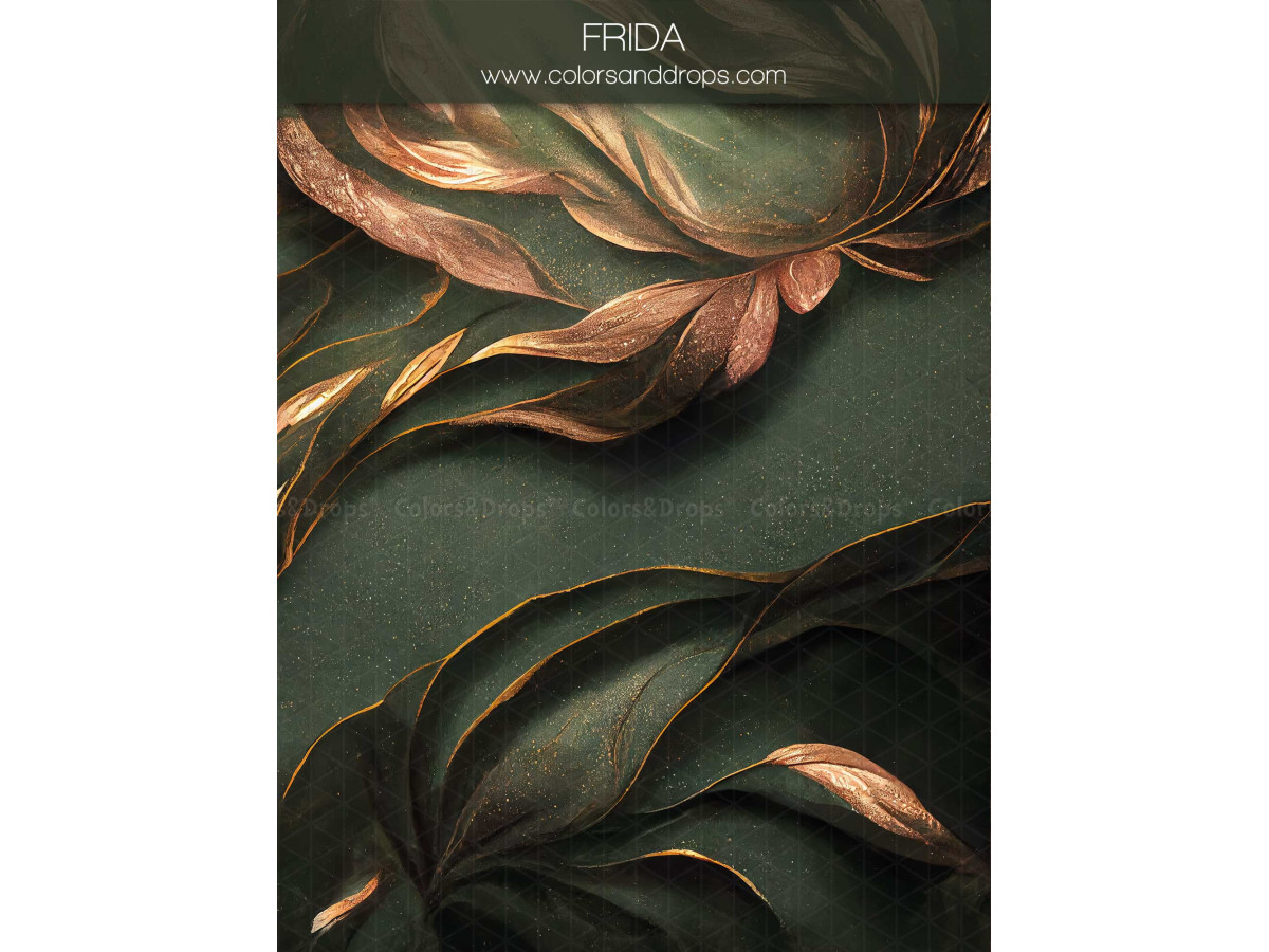 Fond photo grossesse et portrait Frida – feuillage doré et rose sur fond vert sapin | Colors&Drops