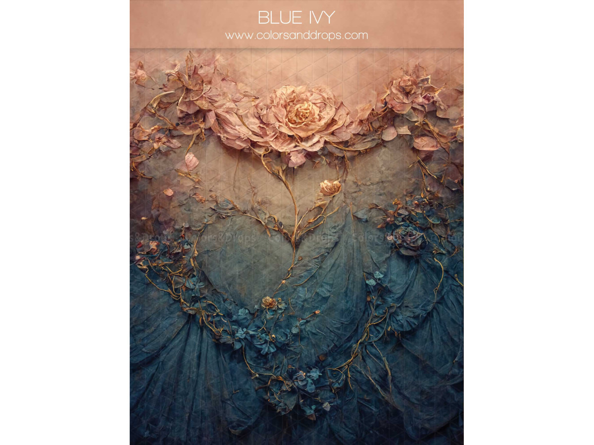 Fond photo grossesse et portrait Blue Ivy – cœur de roses roses sur fond bleu texturé | Colors&Drops