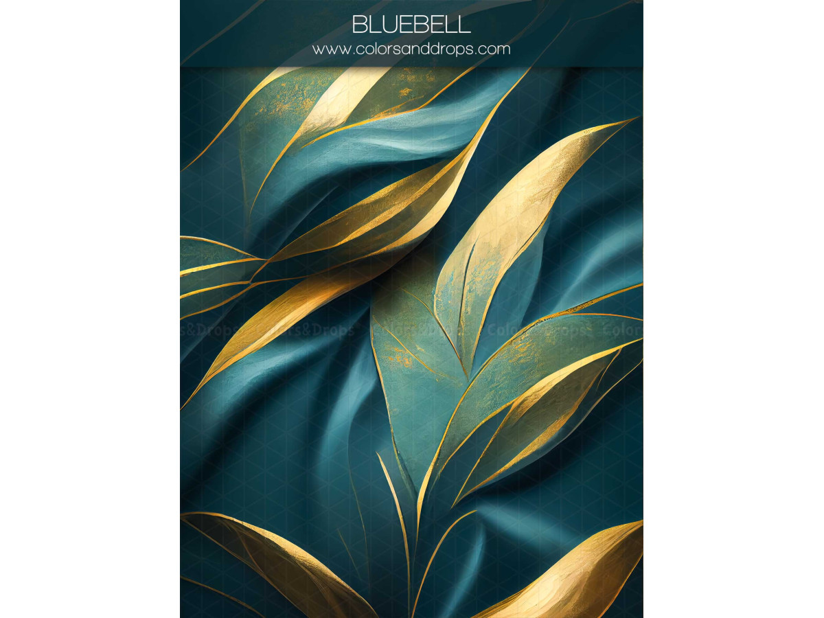 Fond photo grossesse et portrait Bluebell – feuilles dorées sur drapé bleu canard | Colors&Drops