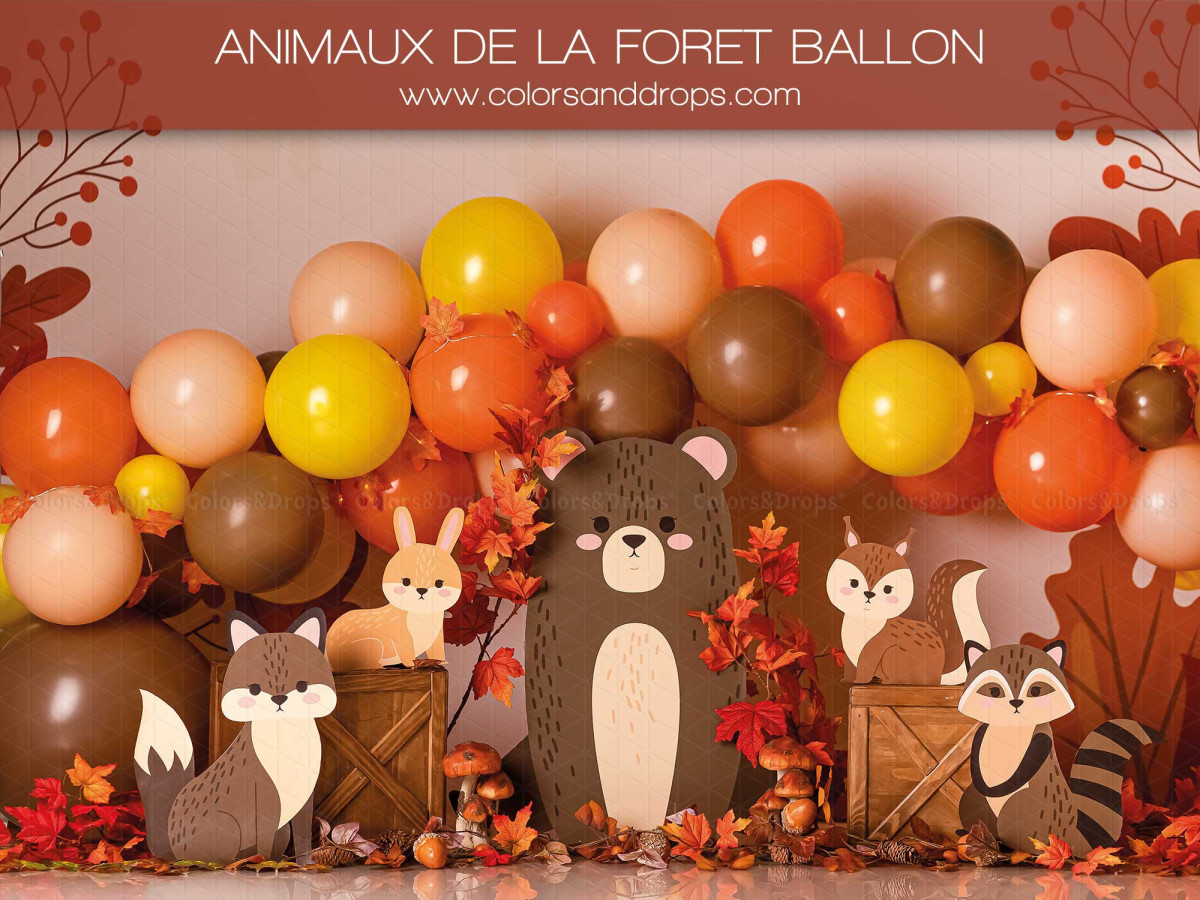 Fondo fotográfico de bebé y smash cake Animaux de la Foret Ballon – arco de globos otoñal con osos, zorros y | Colors&Drops