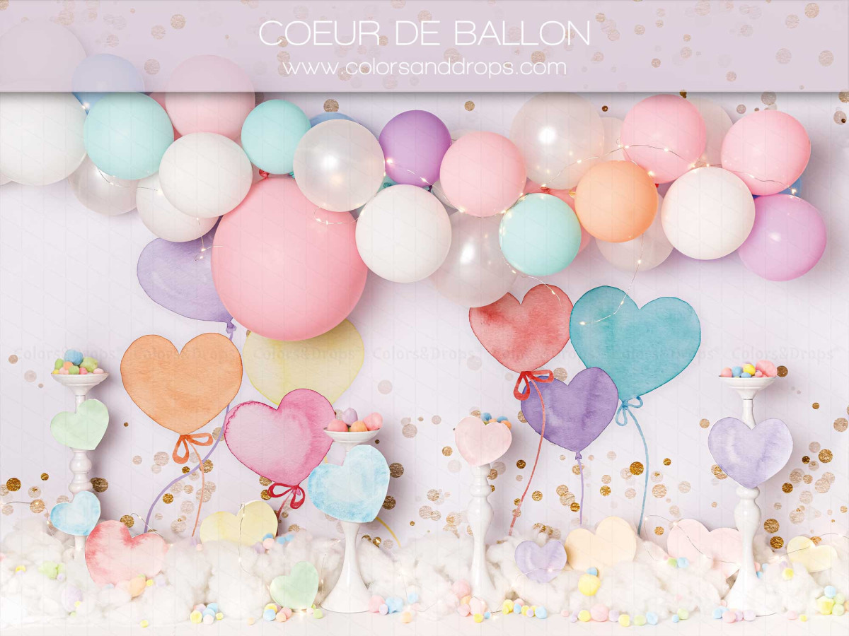 Baby & cake smash photo backdrop Coeur de Ballon – pastel balloons and heart balloons with confetti | Colors&Drops