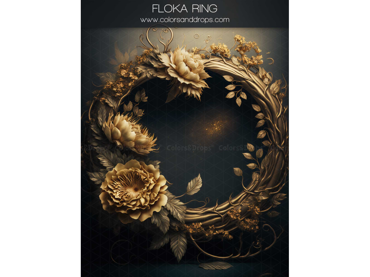 Fond photo grossesse et portrait Floka Ring – couronne florale dorée sur fond noir | Colors&Drops