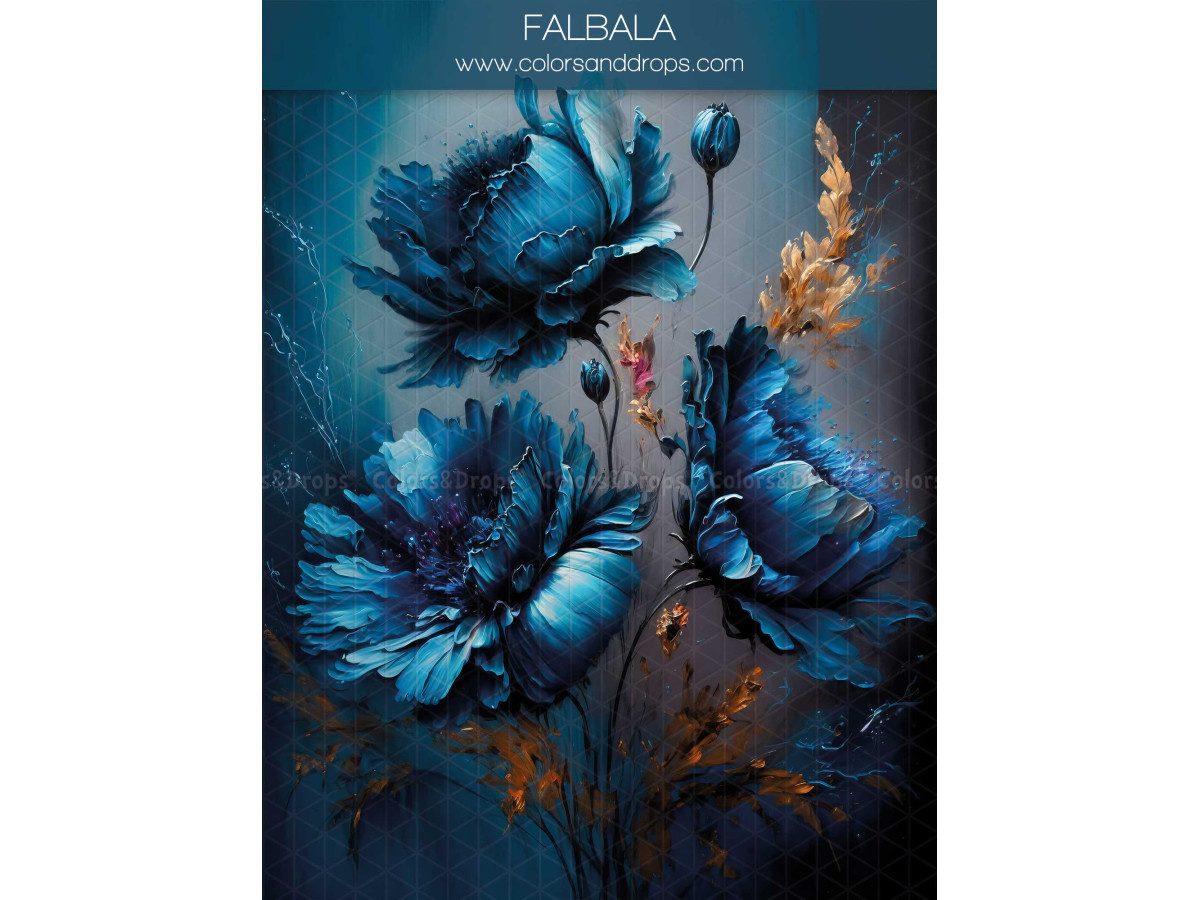 Maternity & portrait photo backdrop Falbala – painted blue flowers on dark background | Colors&Drops