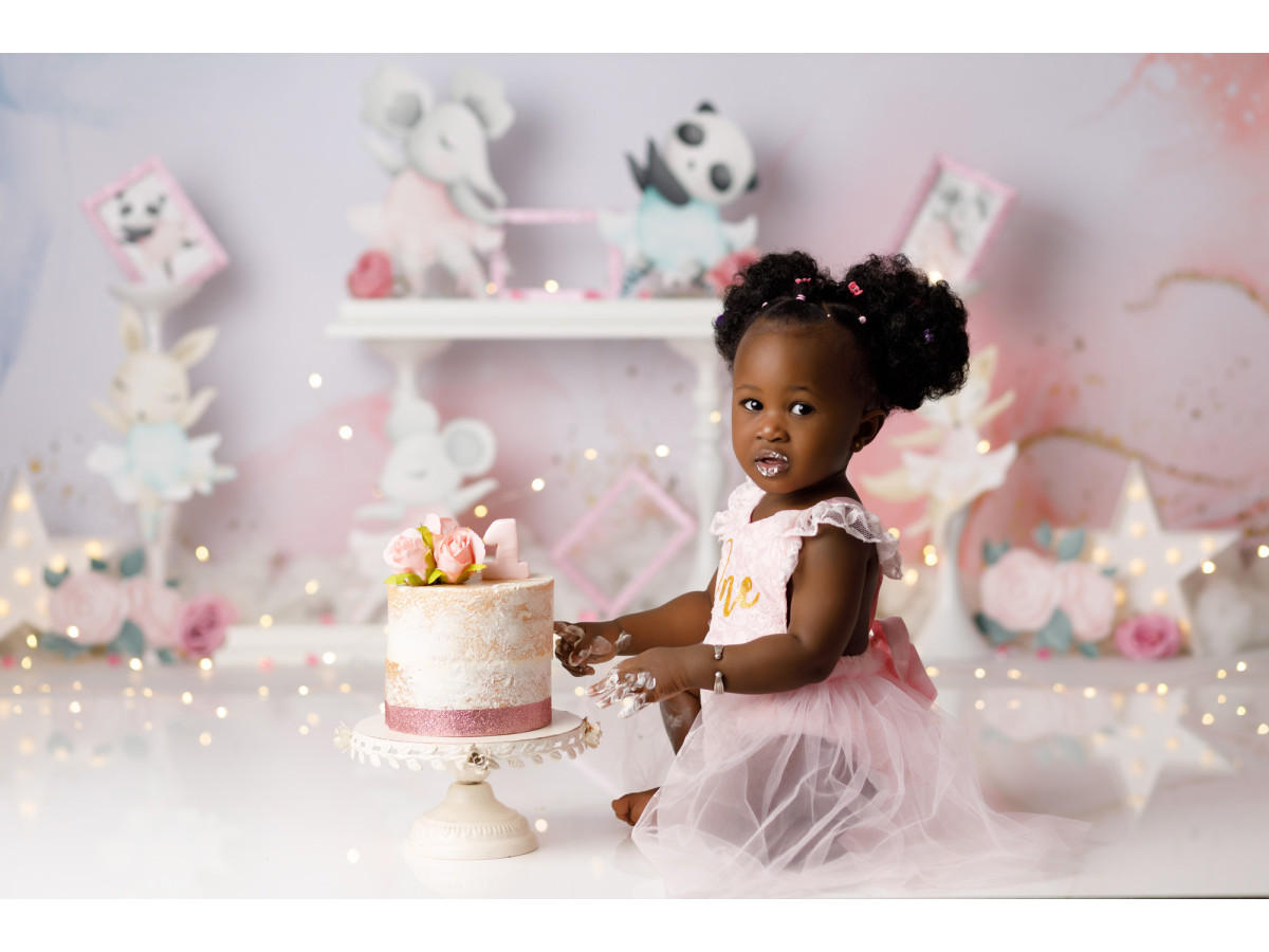 Fond photo bébé et smash cake Animal Dancing – animaux en papier dansants sur fond aquarelle | Colors&Drops