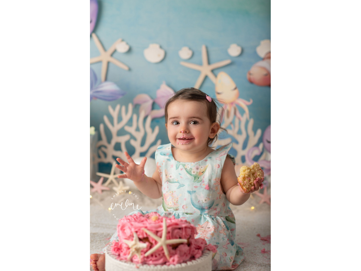 Fond photo bébé et smash cake Medusa – fond marin aquarelle avec poissons, coraux et pieuvre | Colors&Drops