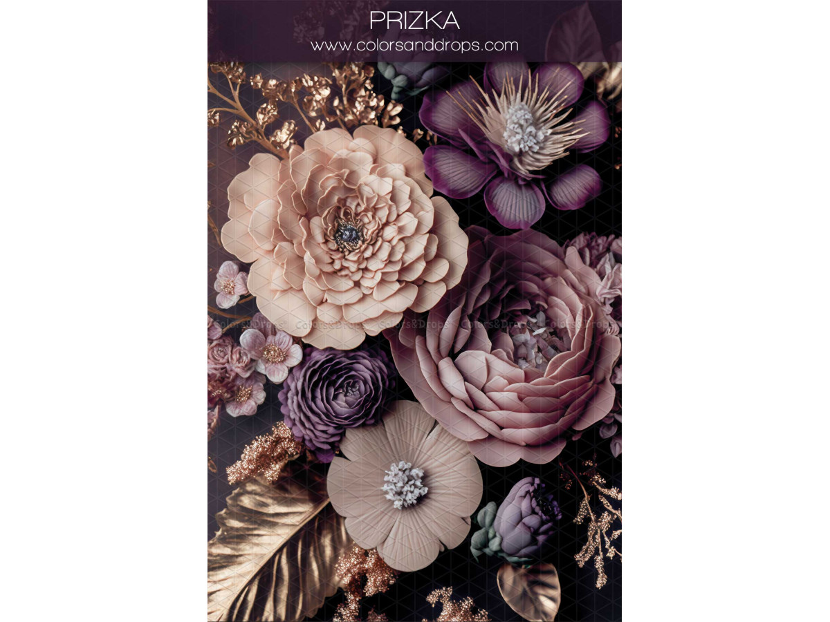 Maternity & portrait photo backdrop Prizka – large pink and mauve flowers on dark background | Colors&Drops