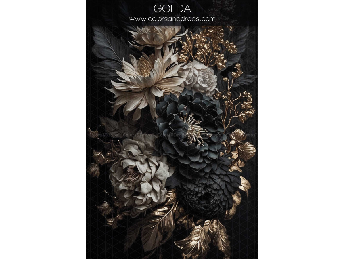 Maternity & portrait photo backdrop Golda – black and silver flowers on dark background | Colors&Drops