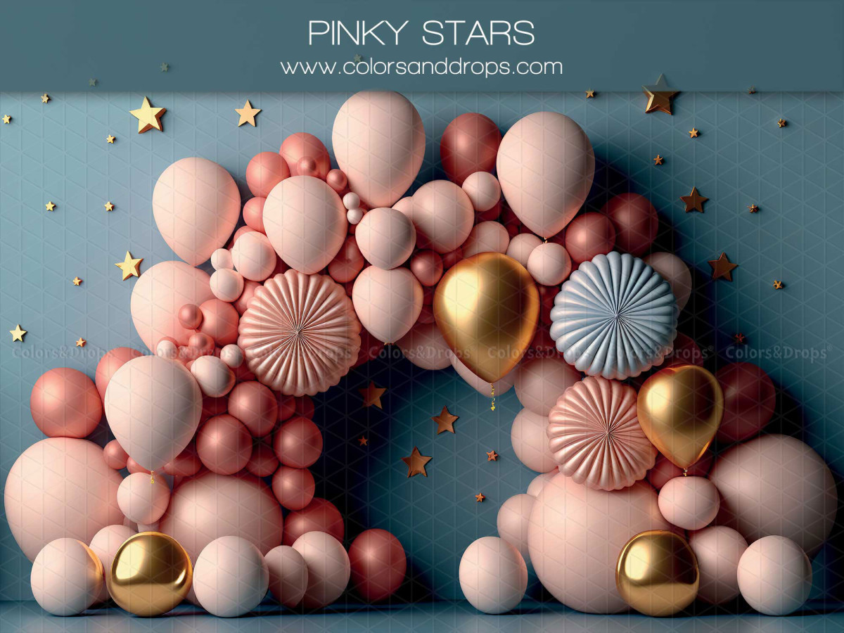 Baby & cake smash photo backdrop Pinky Stars – pink and gold balloon arch with stars | Colors&Drops