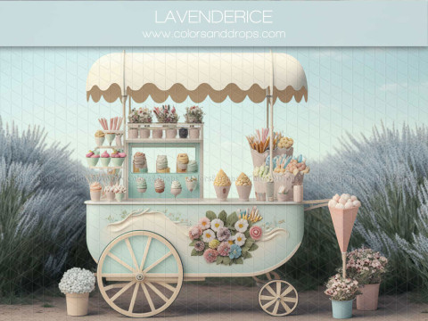 Fondo fotográfico de primavera Lavender Ice – carrito de helados con lavanda y flores | Colors&Drops